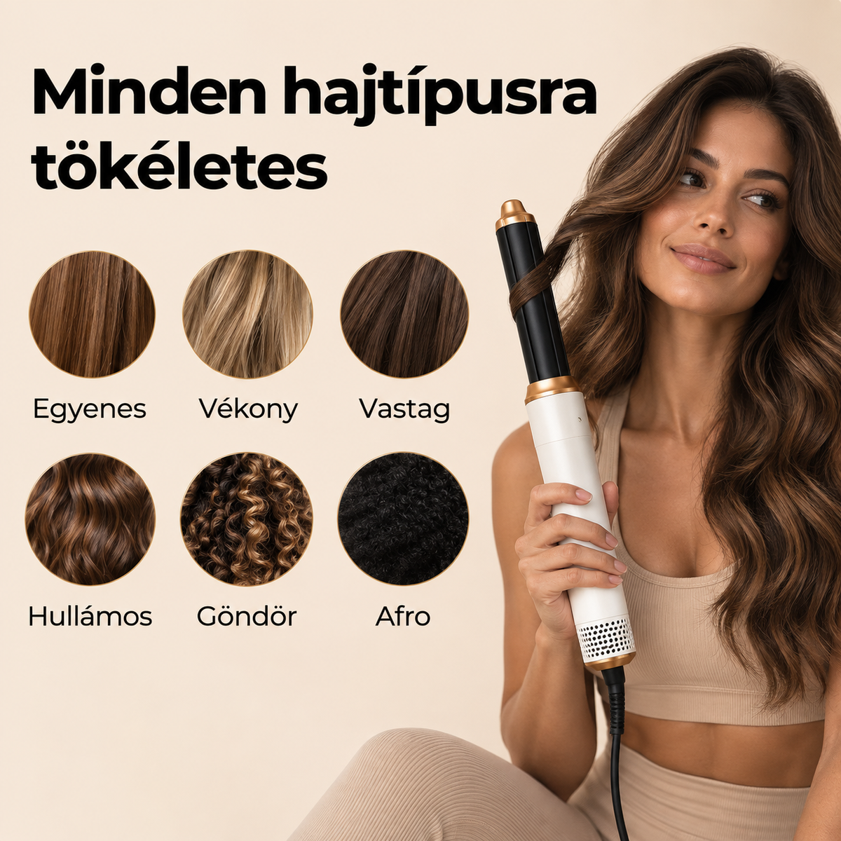 Adalna 5 az 1-ben hajformázó szett 1.000W - Hajszárító, hajgöndörítő és egyenesítő egyben