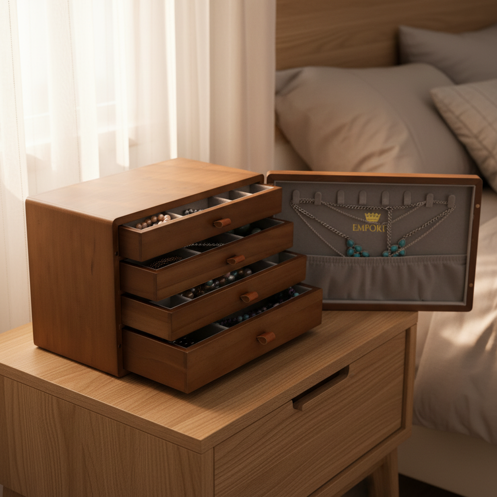 EMPORIA™ Royal Pine prémium fa ékszerdoboz fiókos rendszerezővel
